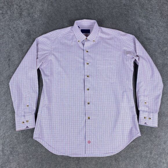 David Donahue Shirt Mens Large Blue‎ Red Plaid Dress Button Up Long Sleeve - Picture 1 of 13